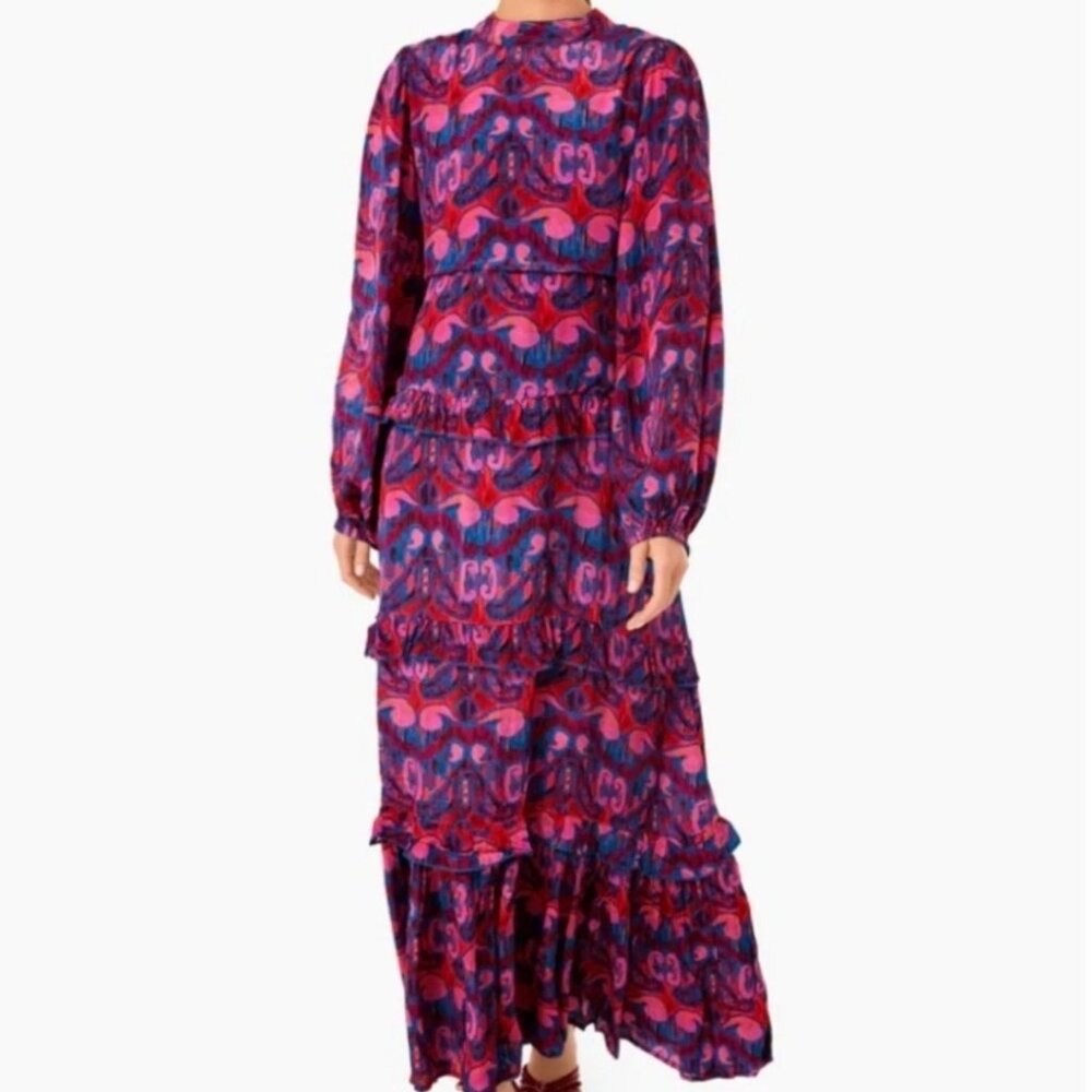 Oliphant Exclusive Blue Kazak Mock Neck Maxi Dress Small